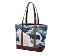 Swans and Flowers-1530 Shoulder Purses for Women Large Soft Washed Leather Purses and Durable Handbags, Multicolor 03, 33.8x12x31cm/13.3x4.7x12.2 in
