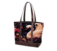 Swans and Flowers-1530 Shoulder Purses for Women Large Soft Washed Leather Purses and Durable Handbags, Multicolor 06, 33.8x12x31cm/13.3x4.7x12.2 in