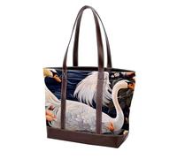 Swans and Flowers-1530 Shoulder Purses for Women Large Soft Washed Leather Purses and Durable Handbags, Multicolor 05, 33.8x12x31cm/13.3x4.7x12.2 in