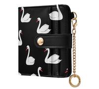 Swans Animal Black Print Small Women Wallet RFID Blocking PU Leather Bifold Compact Card Holder with Zipper Coin Pocket Purse for Women Ladies Girls