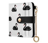 Swans Birds White Print Small Women Wallet PU Leather RFID Blocking Bifold Compact Card Holder with Zipper Coin Pocket Purse for Girls Women Ladies