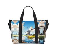 Swans by the windmill Printed Tote Travel Bag With Adjustable Shoulder Strap Suitable For Travel And Sports