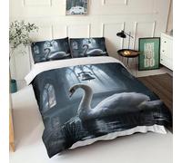 Swans & Church Bells Duvet Cover Set for Kids Boys 3D Print Bedding Sets Decorative Microfiber Polyester Comforter Abstract Covers with Pillow Shams, Zipper, 3 Pieces King（220x240cm）