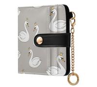 Swans Crowns Gray Print Small Women Wallet RFID Blocking Leather Bifold Compact Card Holder with Coin Pocket Zipper Purse for Ladies Girls Women