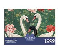 Swans Flowers Impossible Hard Difficult Challenging 1000 Piece Puzzle - Two White Swans And One Black Swan with Roses for Adults Decompression Great Gift Idea38x26cm/1000pcs