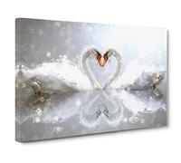 Swans Forming A Love Heart Canvas Print | Gallery Wrapped 30mm Frame Wall Art | 30x20 inches | Ready to Hang | Abstract Bird Picture | Living Room Bedroom Lounge Office