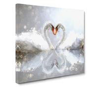 Swans Forming a Love Heart Canvas Wall Art Print 14x14 Inch