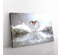 Swans Forming a Love Heart in Abstract Canvas Wall Art Print 30x20 Inch