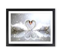 Swans Forming A Love Heart In Abstract Modern Art Framed Print | A2 Black Framed Wall Art | Ready to Hang | Abstract Love Picture | Living Room Bedroom Lounge Office