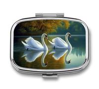 Swans Gliding in Still Water Pill Box 2 Compartment Portable Medicine Pill Case Travel Pill Organizer for Pocket Purse
