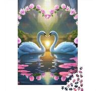 Swans Heart Flower Wreath 1000 Piece Jigsaw Puzzle Paper for Adults Night View Jigsaw Puzzle for Family Relaxation Gift 52x38cm/1000pcs