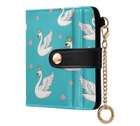 Swans Hearts Blue Pattern Small Women Wallet RFID Blocking Bifold PU Leather Compact Card Holder with Zipper Coin Pocket Purse for Women Ladies Girls