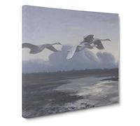 Swans in Flight Vol.1 by Bruno Liljefors Canvas Print | Gallery Wrapped 30mm Frame Wall Art | 20x20 inches | Ready to Hang | Modern Bird Picture | Living Room Bedroom Lounge Office