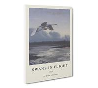 Swans In Flight Vol.1 By Bruno Liljefors Canvas Print | Gallery Wrapped 30mm Frame Wall Art | 24x16 inches | Ready to Hang | Classic Bird Picture | Living Room Bedroom Lounge Office