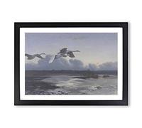 Swans in Flight Vol.1 by Bruno Liljefors Framed Print | A2 Black Framed Wall Art | Ready to Hang | Modern Animal Picture | Living Room Bedroom Lounge Office