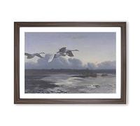 Swans in Flight Vol.1 by Bruno Liljefors Framed Print | A2 Walnut Framed Wall Art | Ready to Hang | Modern Animal Picture | Living Room Bedroom Lounge Office