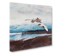 Swans in Flight Vol.2 by Bruno Liljefors Canvas Print | Gallery Wrapped 30mm Frame Wall Art | 14x14 inches | Ready to Hang | Modern Bird Picture | Living Room Bedroom Lounge Office