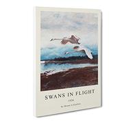 Swans In Flight Vol.2 By Bruno Liljefors Canvas Print | Gallery Wrapped 30mm Frame Wall Art | 20x14 inches | Ready to Hang | Classic Bird Picture | Living Room Bedroom Lounge Office