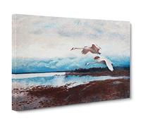 Swans In Flight Vol.2 By Bruno Liljefors Canvas Print | Gallery Wrapped 30mm Frame Wall Art | 20x14 inches | Ready to Hang | Classic Bird Picture | Living Room Bedroom Lounge Office