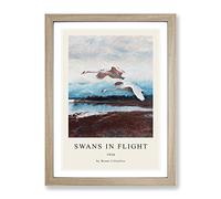 Swans In Flight Vol.2 By Bruno Liljefors Exhibition Museum Painting Framed Wall Art Print, Ready to Hang Picture for Living Room Bedroom Home Office Décor, Oak A4 (34 x 25 cm)