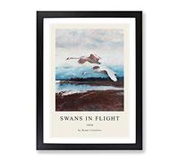 Swans In Flight Vol.2 By Bruno Liljefors Exhibition Museum Painting Framed Wall Art Print, Ready to Hang Picture for Living Room Bedroom Home Office Décor, Black A2 (64 x 46 cm)