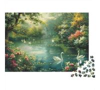 Swans in Garden Lake 1000 Pieces Puzzles Beautiful View Forest Stream Landscape Decoration Puzzle Decompression Jigsaw for Men And Women Challenging Puzzles Jigsaw Puzzles 52x38cm/1000pcs