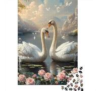 Swans in Love 1000 Pcs 3-Layer Cardboard Romantic Landscape Art Puzzle, Hard Challenge, Stress Relief, Wall Decor & Couple Gift 38x26cm/1000pcs