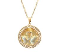 Swans in Love Round Pendant Necklaces for Women Alloy Rhinestone Jewelry Custom Picture Necklace
