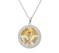 Swans in Love Round Pendant Necklaces for Women Alloy Rhinestone Jewelry Custom Picture Necklace