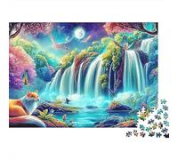 Swans in Paradise 1000 Piece Stress Relief Puzzle for Adults Magical Waterfall in Enchanted Forest at Night Premium Thick Sturdy Challenging Relaxation 38x26cm/1000pcs