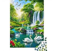 Swans in Paradise1000 Pieces Cardboard Forest Waterfall Jigsaw Puzzle Multi Pack Adult Enthusiasts Logic Skill Brain Training Home Decor 70x50cm/1000pcs