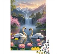 Swans in Paradise1000pc Recycled Cardboard Waterfall Swans Jigsaw Puzzle Bundle Adult Beginners Ultra Difficult Puzzle Stress Relief Wall Decoration 70x50cm/1000pcs