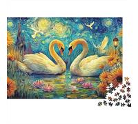 Swans In Starry Night 1000 Piece Sturdy Cardboard Jigsaw Puzzle Set for Adults Kids 12+，lotus Educational Game Challenge Fun Present Activity Brain Training 70x50cm/1000pcs
