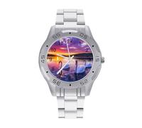 Swans in The Lake Landscape Watch Simple Wrist Watch Stainless Steel Band Analog Quartz Watches for Women Men