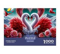 Swans Love Fun And Challenging 1000 Piece Puzzle for Adults & Kids | Detailed - White Swan Couple Forming Heart with Red Wings Great Gift Idea Decompression70x50cm/1000pcs