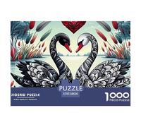 Swans Love Heart Challenging Puzzles 1000 Pieces - Ornate Black Swan Couple with Heart And Roses for Men And Women Fun And Challenging Family Game Great Gift Idea38x26cm/1000pcs
