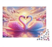 Swans Love Sunset Jigsaw Puzzle 1000 Pieces Recycled Paper for Adults Puzzle for Adults Educational Game Challenge Fun Home Present Great Gift for Kids Age 12 Years Up 52x38cm/1000pcs