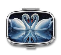 Swans Mirror-Image Necks Forming Heart Shape Pill Box 2 Compartment Portable Medicine Pill Case Travel Pill Organizer for Pocket Purse
