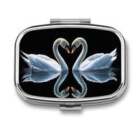 Swans Mirrored Reflection Pill Box 2 Compartment Portable Medicine Pill Case Travel Pill Organizer for Pocket Purse