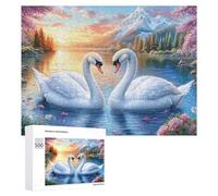 Swans on Lake with Pine Tree And Snowy Mountain 500 Piece Jigsaw Puzzle for Family Indoor Activity Cooperative Challenge Gift for Holidays 500 PCS