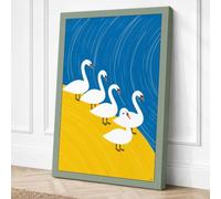 Swans on Sandy Shore Coastal Canvas Wall Art Print 18x12 Inch