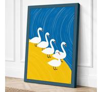 Swans on Sandy Shore Coastal Canvas Wall Art Print 18x12 Inch