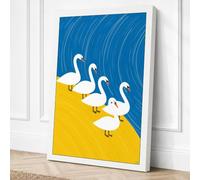 Swans on Sandy Shore Coastal Canvas Wall Art Print 18x12 Inch