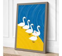 Swans on Sandy Shore Coastal Canvas Wall Art Print 24x16 Inch