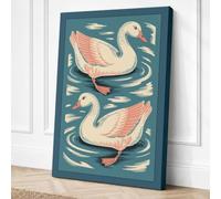 Swans on Still Water Japandi Canvas Wall Art Print 36x24 Inch (91 x 61 cm)