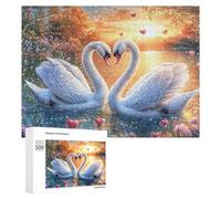 Swans on Water with Heart Shapes 500 Piece Jigsaw Puzzle for Teens 14+ After-school Activity Logic Skill Development Gift for Learning 500 PCS