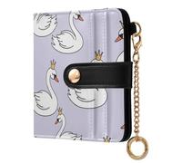 Swans Purple Crowns Print Small Women Wallet Bifold RFID Blocking Leather Compact Card Holder with Coin Pocket Zipper Purse for Girls Women Ladies