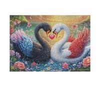 Swans Sharing A Heart with Butterflies 300 Piece Complete Jigsaw Puzzle Set Teens Beginners Mind Relaxation Puzzle Fans Group Play Anniversary Fathers Gift Thick Cardboard 300 PCS