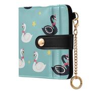 Swans Stars Teal Pattern Small Women Wallet RFID Blocking PU Leather Bifold Compact Card Holder with Zipper Coin Pocket Purse for Girls Ladies Women