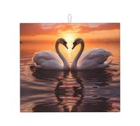 Swans Swimming On Lake Kitchen Counter Mat Dish Drying Pad Easy Clean Dishes Rack Pad for Utensils Draining Racks Coffee Maker 46X61Cm